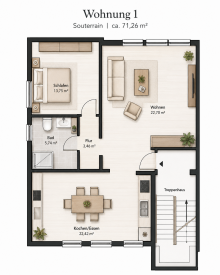 Grundriss Wohnung 1 ERSTBEZUG - Sch�ne Souterrainwohnung mit Gartenanteil