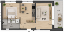 Grundriss Zentrale 2-Zimmer-Wohnung mit modernem Wohnkomfort