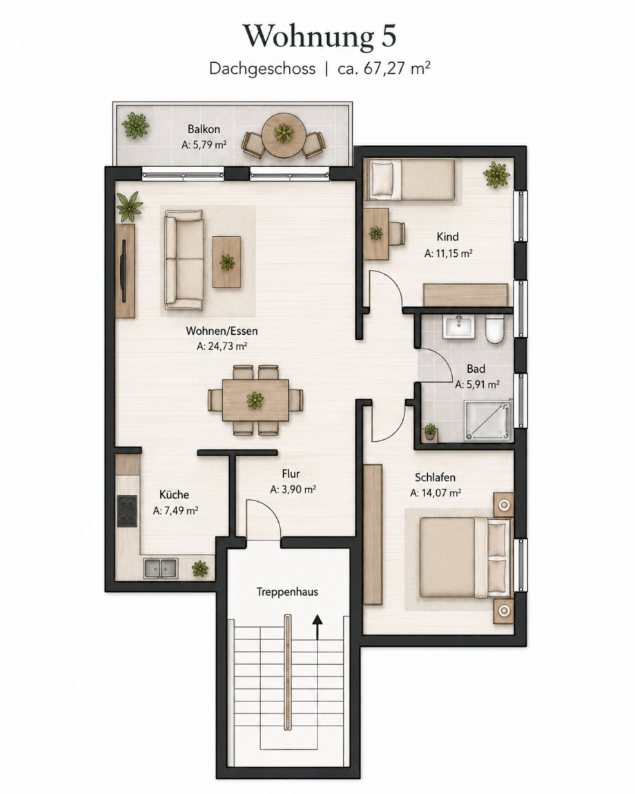 Grundriss Wohnung 5 Dachgeschosswohnung Heiligenstadt in Oberfranken