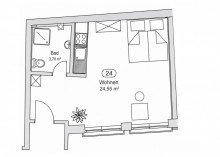 App. 38 - Grundriss Modernes Apartment mit Einbauk�che und heller Fensterfront